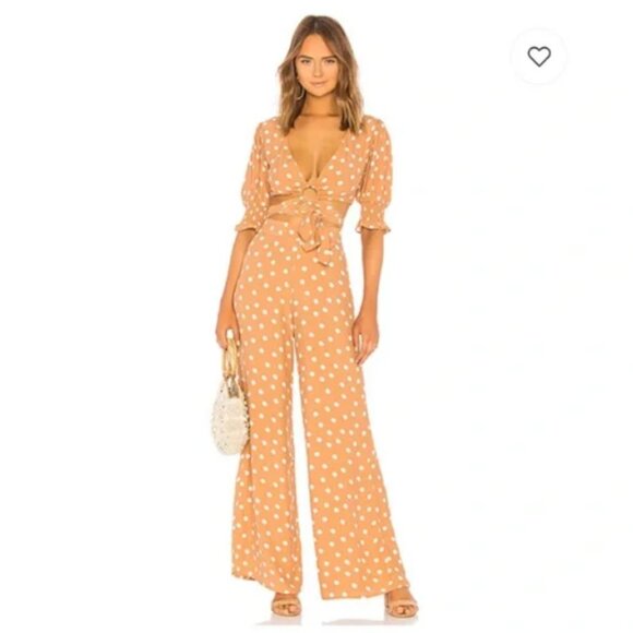 Tularosa Latte Tan White Polka Dot Maxi Marley Pant Viscose Trousers S $148.00 - Picture 3 of 14